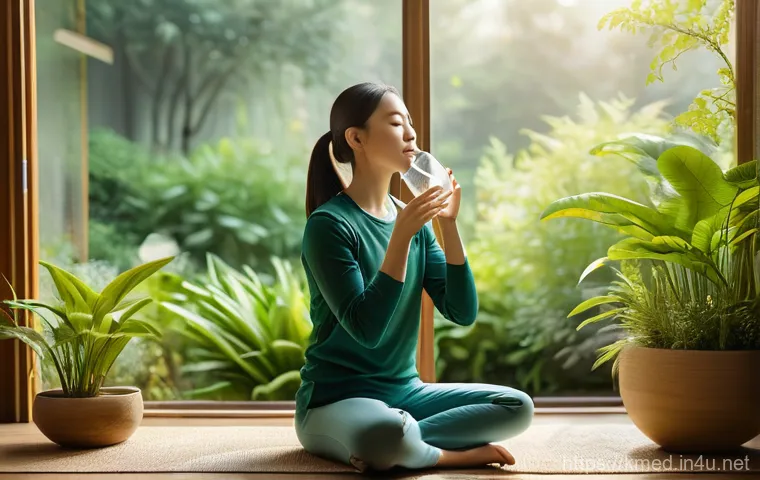 한의사와 스트레스 관리 - A serene Hanbang treatment room bathed in soft, diffused light, creating a peaceful and healing envi...