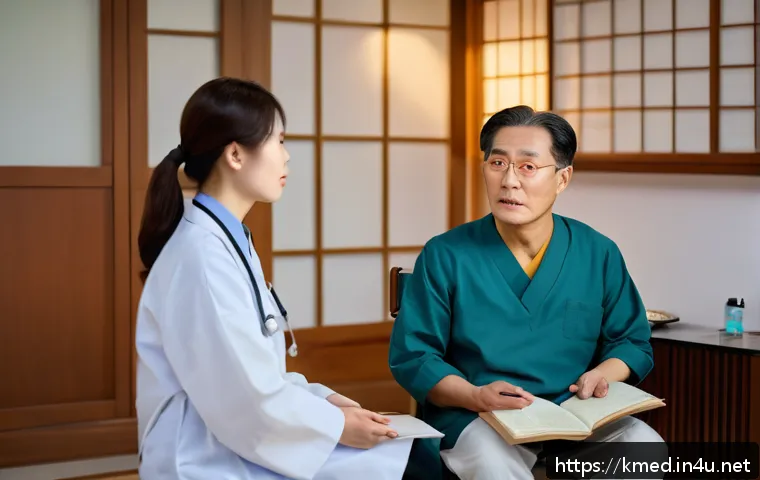 한의학 진단 기법 - A traditional Korean medicine doctor attentively conducting a detailed patient interview in a cozy c...