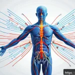 Home 18 한의학 이론 핵심 요약 - A detailed anatomical illustration of the human body highlighting the flow of Qi and Blood through t...