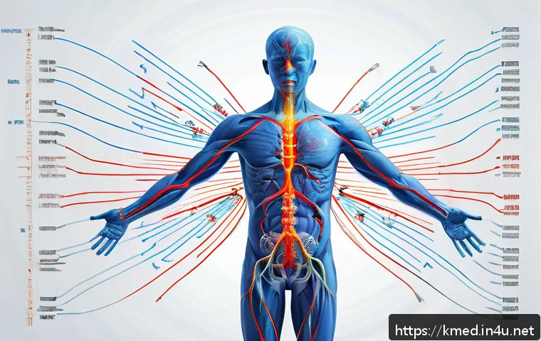 한의학 이론 핵심 요약 - A detailed anatomical illustration of the human body highlighting the flow of Qi and Blood through t...
