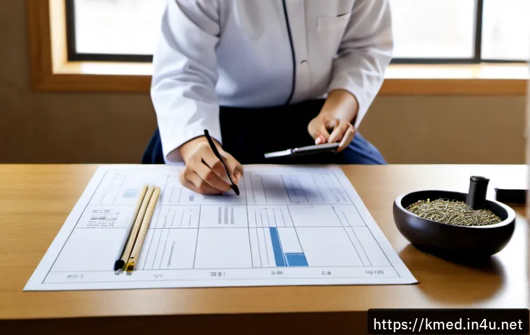 Home 17 한의사 창업 준비 과정 - Photorealistic Korean traditional medicine practitioner preparing to open a wellness clinic, seated ...